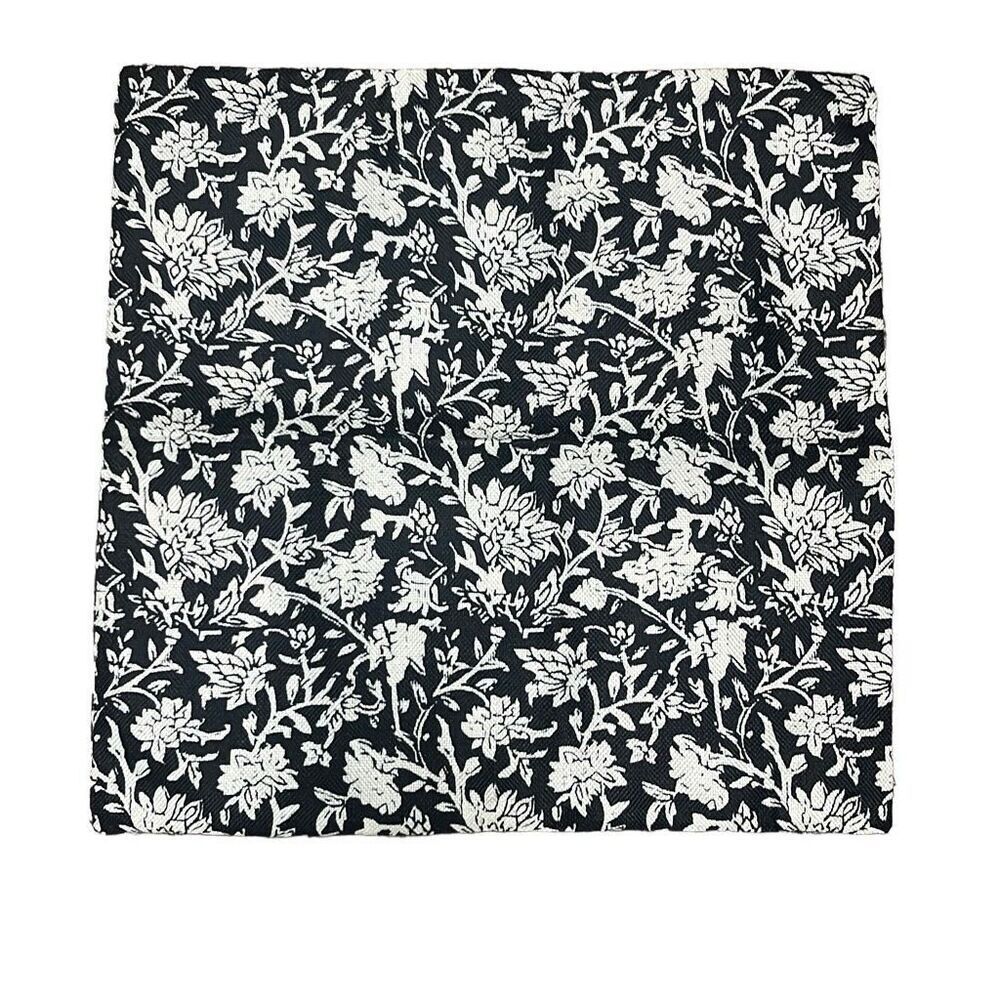 Boutique Black White Floral Whimsical Woven Cotton Square Pillow Cover‎ 18x18